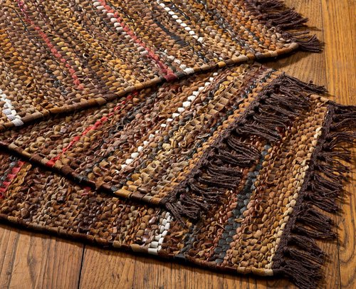 HF by LT Tucson Leather Placemats, 13 x 19 inches, Set of 4, Handwoven Recycled Leather and Soft Cotton, Brown