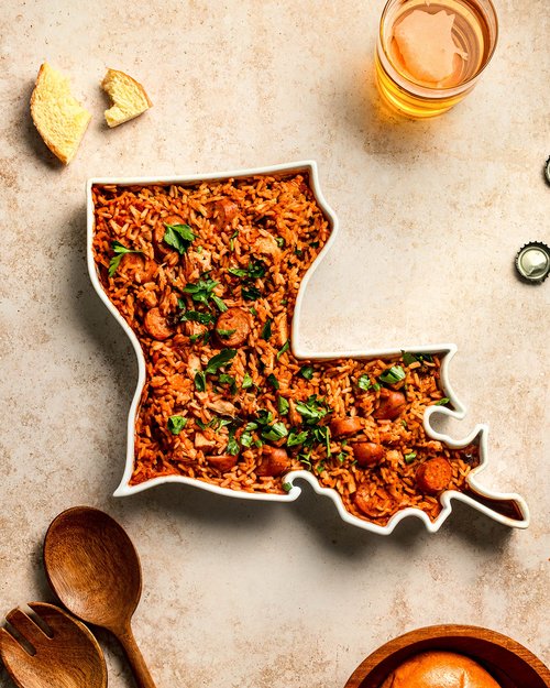 FIFTY UNITED PLATES Louisiana Shaped Baking Dish, Serving Platter or Decorative Tray Charming Porcelain Bakeware Oven Microwave and Dishwasher Safe