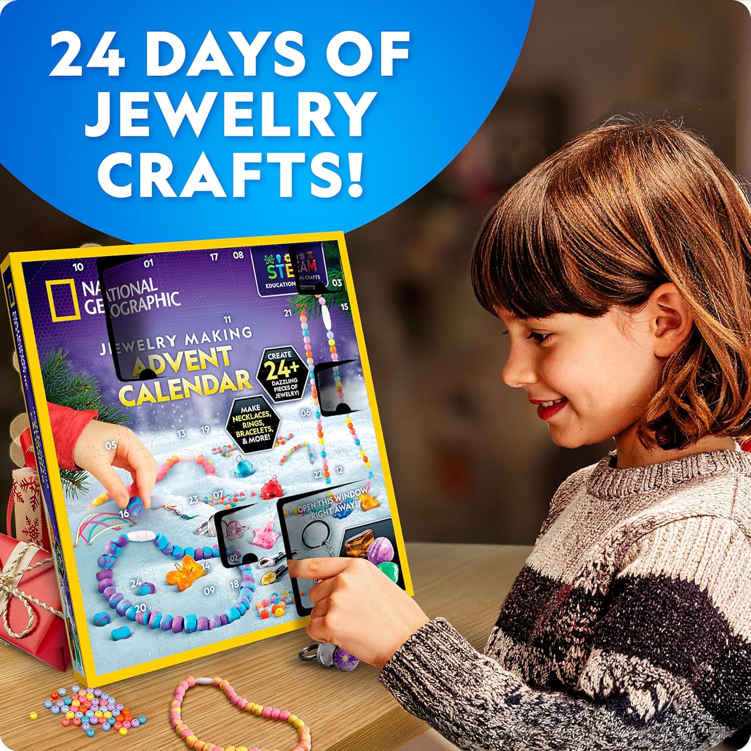 National Geographic Jewelry Making Advent Calendar - Create 24+ Unique Jewelry Pieces | Holiday Craft Kit for Kids