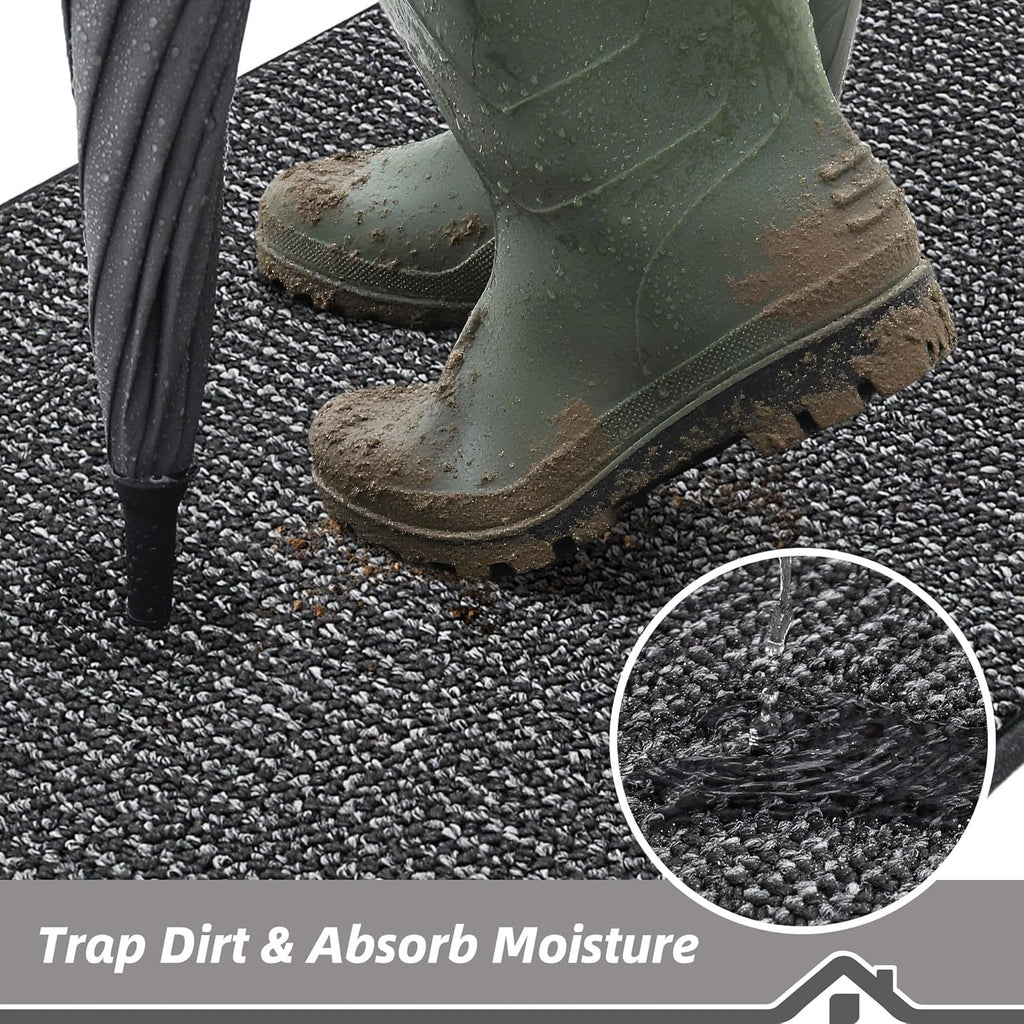 BEQHAUSE Dirt Trapper Door Mat - Non-Slip, Washable, Absorbent Welcome Mat | 24" x 36", Charcoal