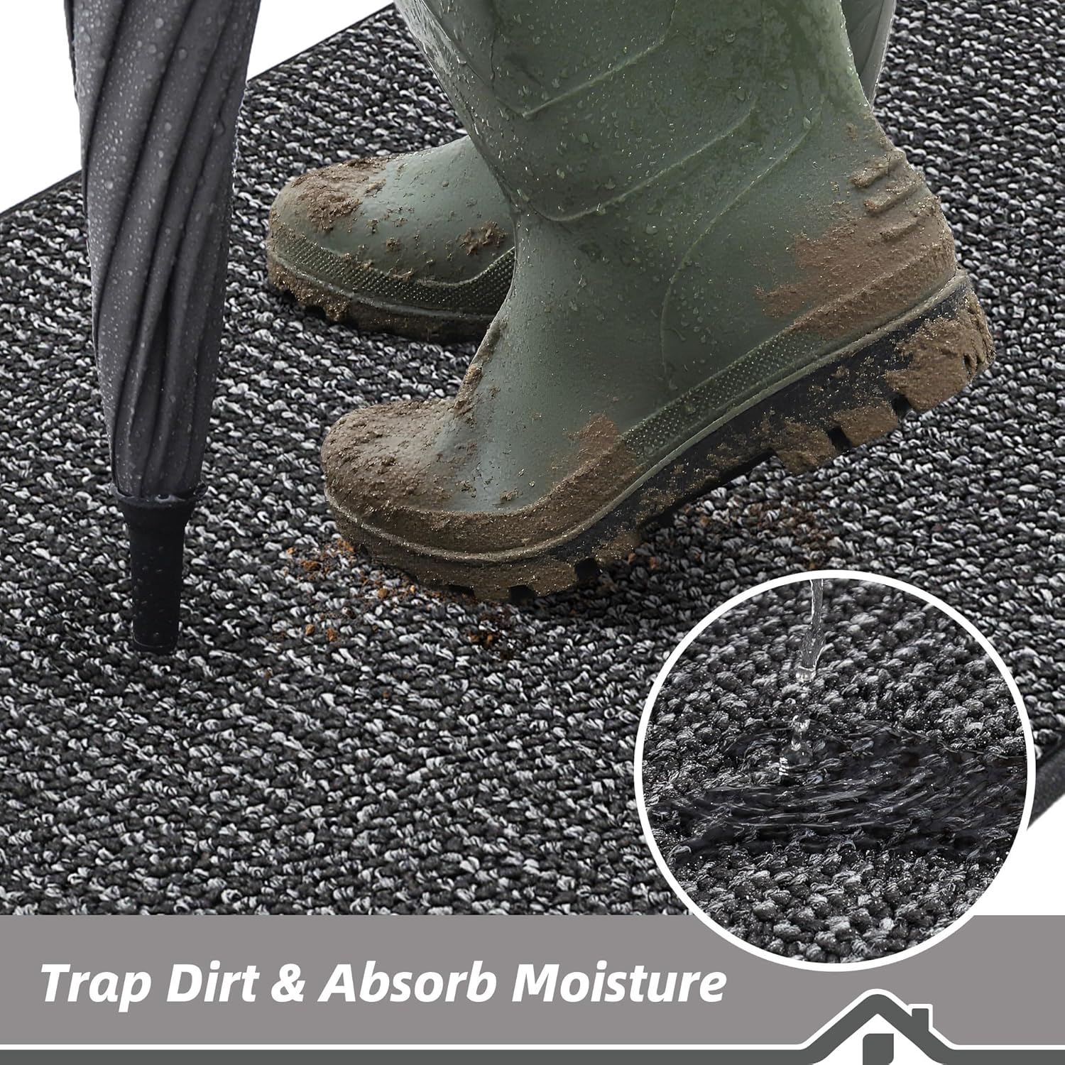 BEQHAUSE Dirt Trapper Door Mat - Non-Slip, Washable, Absorbent Welcome Mat | 24" x 36", Charcoal