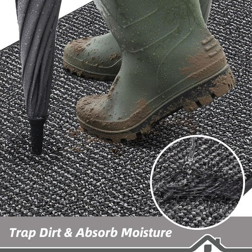 BEQHAUSE Dirt Trapper Door Mat - Non-Slip, Washable, Absorbent 32" x 48" Charcoal Entrance Mat