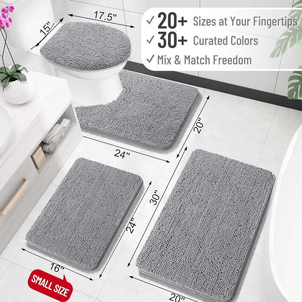OLANLY Bathroom Rugs - Extra Soft Chenille Bath Mats | Quick-Dry, Machine Washable, 24x16, Grey