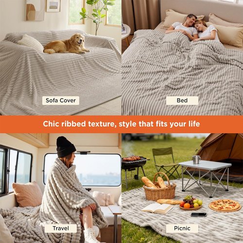 Bedsure GentleSoft Fleece Blanket - Cozy Large Throw for Bed, Beige, 120x120 Inches