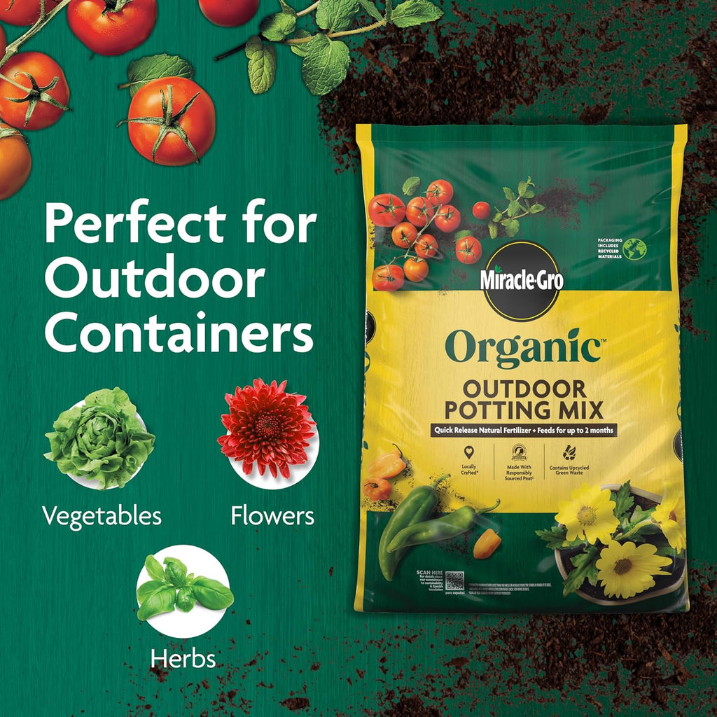 Miracle-Gro Organic Outdoor Potting Mix - Quick-Release Fertilizer for Container Plants | 16 Qt.