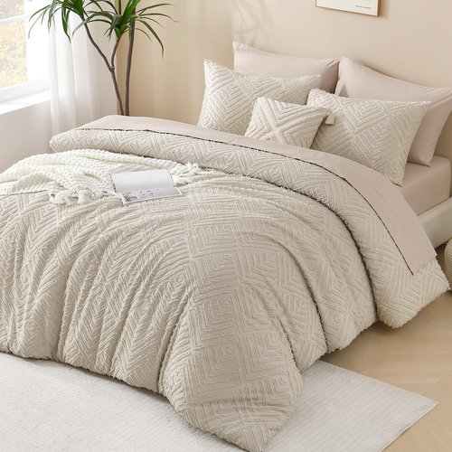 Andency Oversized King Comforter 120''x98'', 3 Pieces Oatmeal Soft Boho Bedding Set & Collections, All Season Farmhouse Tufted Fluffy Bed Set (1 Comforter, 2 Pillowcases)