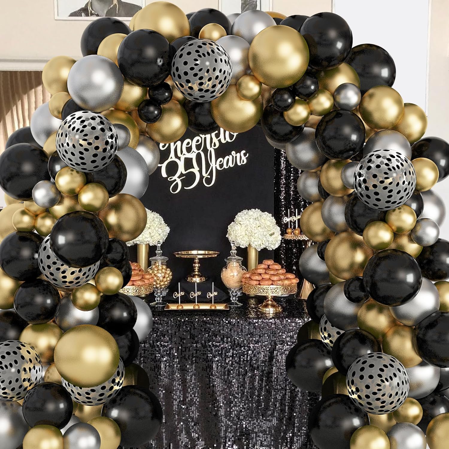 Amandir 153-Piece Black Balloon Arch Garland Kit - Matte Latex Balloons in 5-18 Inch Sizes for Parties