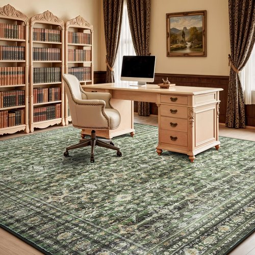 Lofus 8x10 Area Rug for Living Room,Green Washable Large Rugs with Non-Slip Backing,Soft Boho Carpets for Bedroom Dining Room Home Office Indoor Nursery