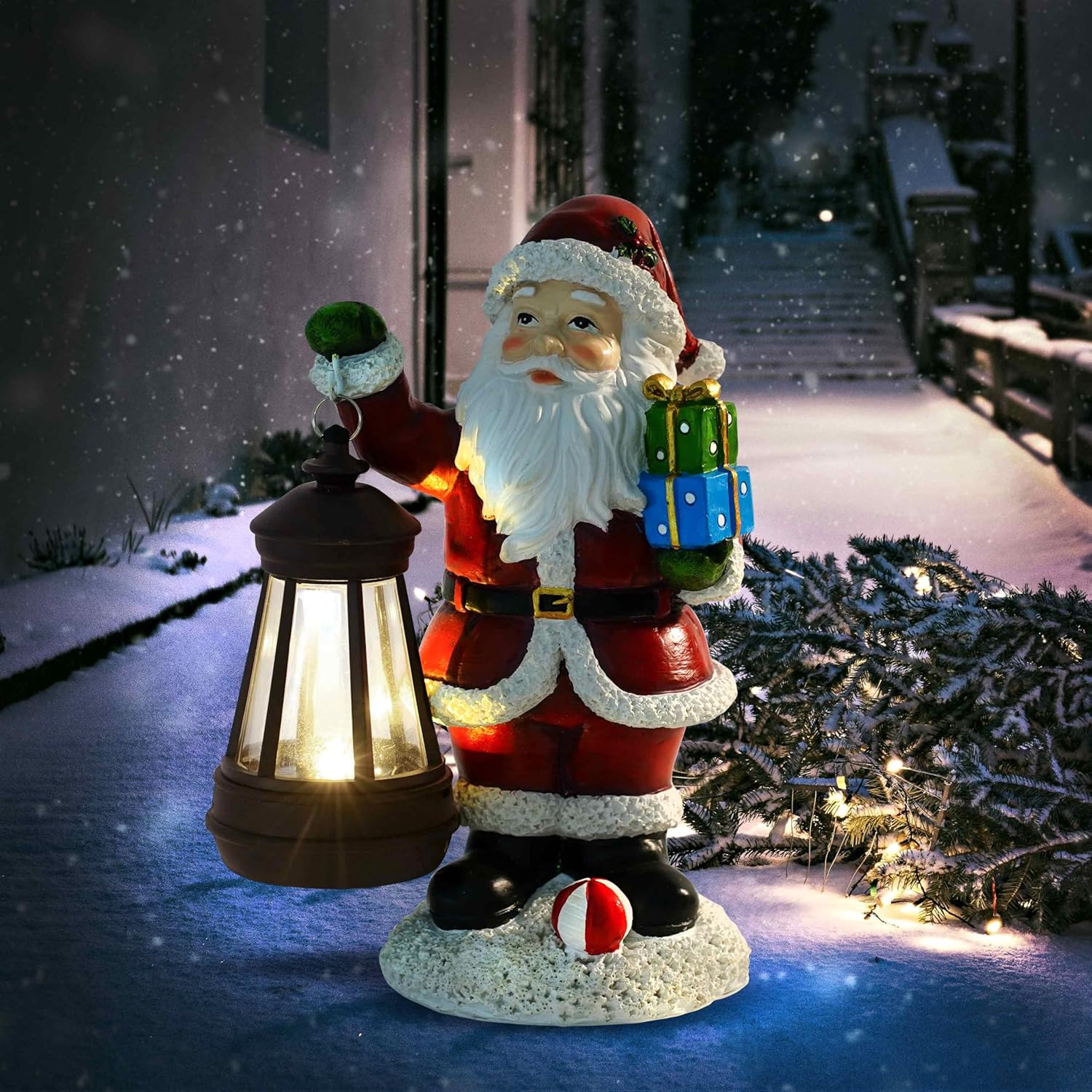 Skiennix Santa Claus Decor - Charming Standing Figurines with Lantern Light for Holiday Home Decor