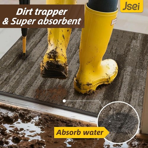 JSEI Dirt Trapper Door Mat - Non-Slip Washable Entryway Mat | 24"x36" Absorbent Low Profile for Dogs - Brown