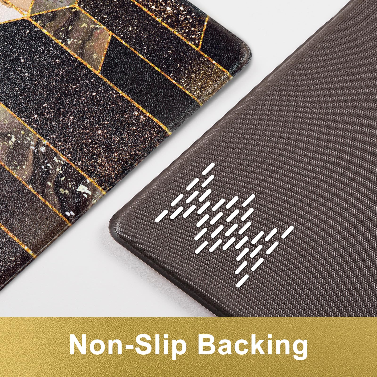 Likiyol Marble Kitchen Mats for Floor [3 PCS] Anti Fatigue Mats for Kitchen Floor, Brown Gold Ombre Kitchen Rugs Non Slip Washable Comfort Kitchen Floor Mat, 18'' x 30'' + 18'' x 48'' + 18'' x 60''