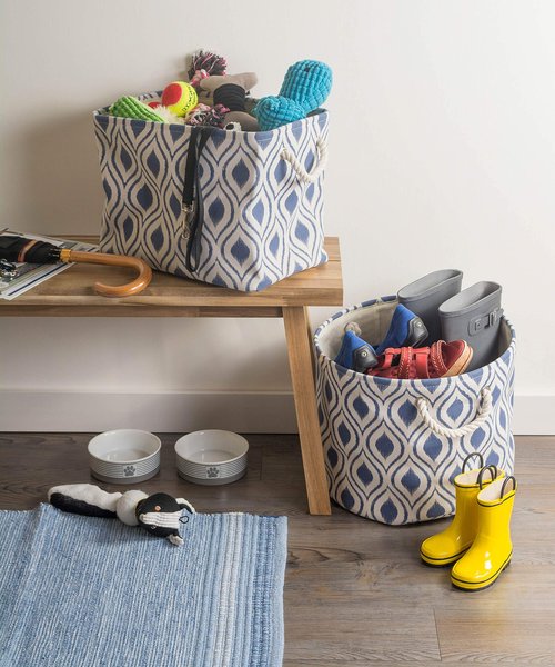 DII Polyester Container with Handles, Ikat Storage Bin, Large, French Blue