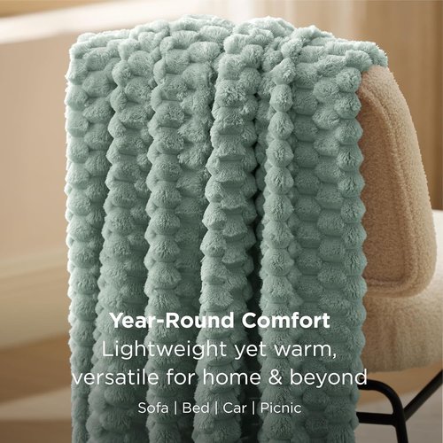 Bedsure Twin Blanket - 350GSM Fluffy Plush Bubble Blanket | Soft Cozy Fleece in Sage Green, 60x80 Inches