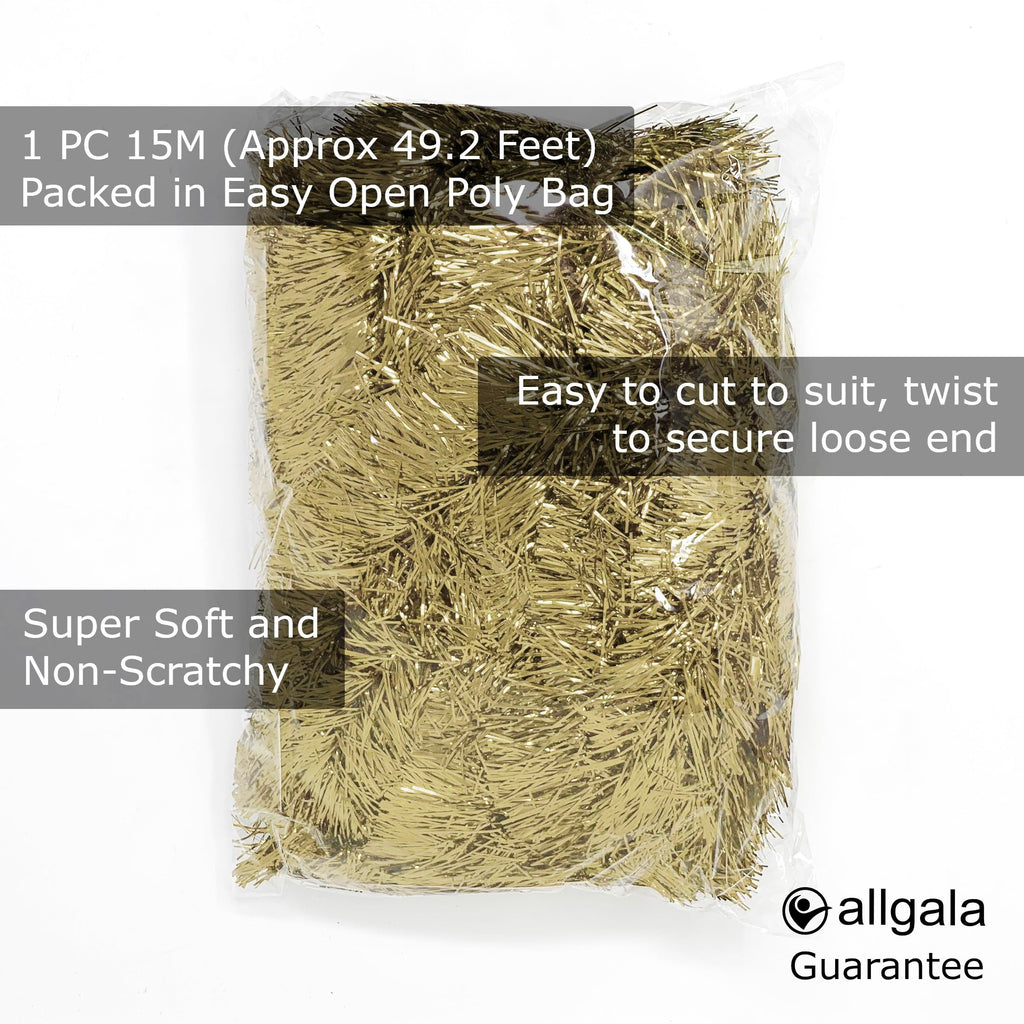 Allgala Champagne Tinsel Garland, 50 Feet Christmas Metallic Foil Tinsel Garland Decoration for Holiday Tree Walll Rail Home Office Event Fall Thanksgiving Decoration