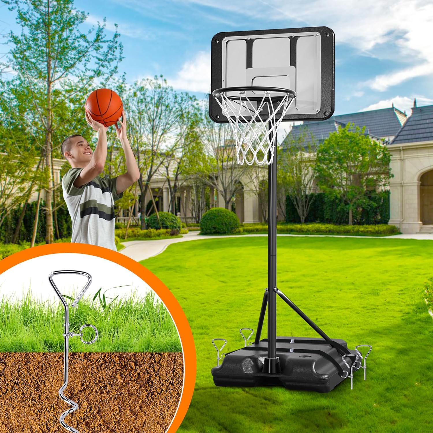RunNico Basketball Goal Anchor - Heavy Duty Tie Down Kit with Adjustable Straps for Secure Court Setup