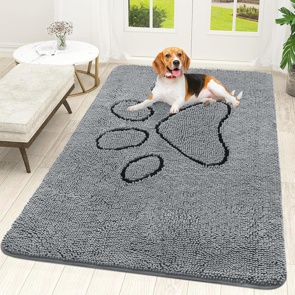 OLANLY Dog Door Mat - Absorbent Non-Slip Mud Mat for Paws | Quick Dry Chenille, 70x46, Grey