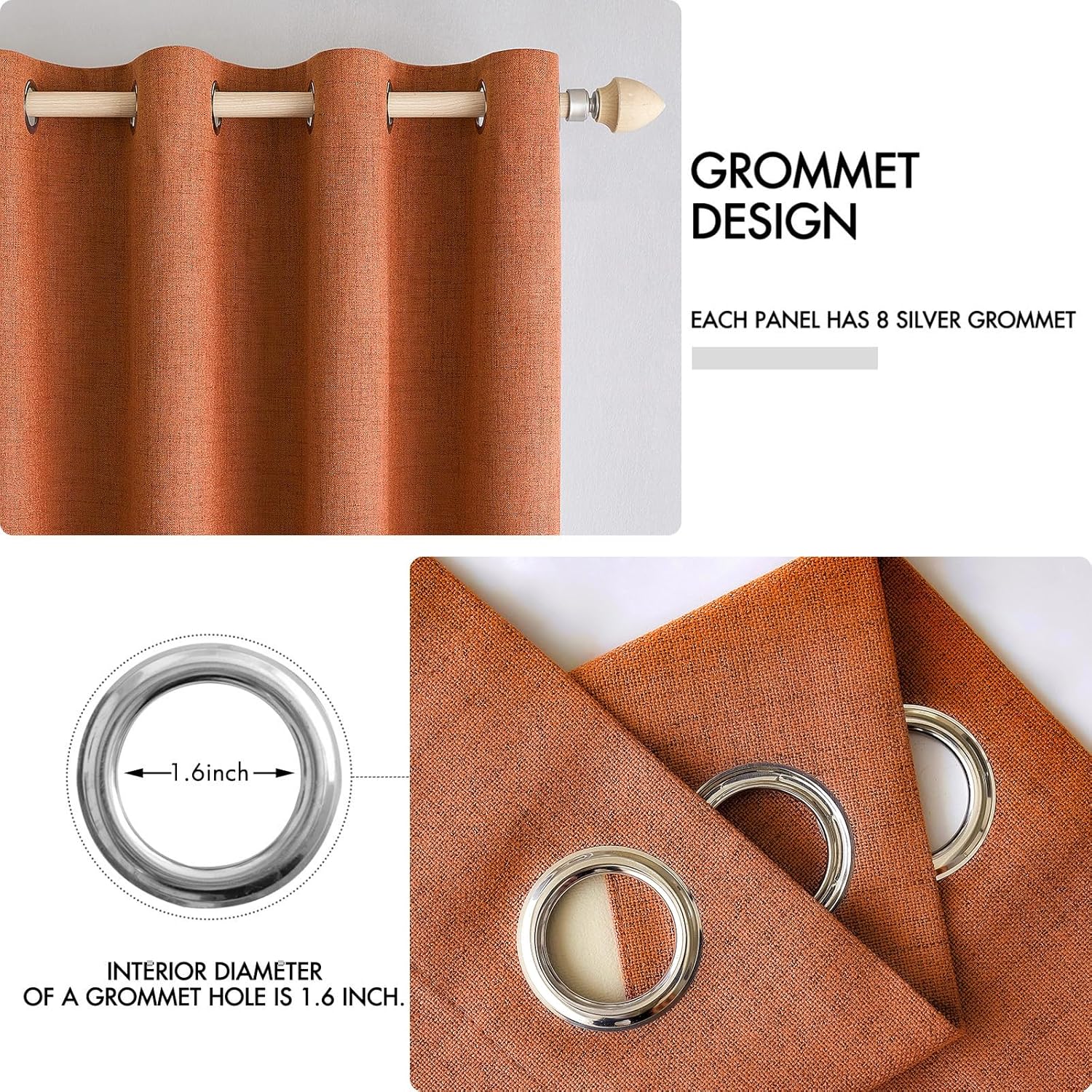 MIULEE Blackout Linen Curtains - 100% Thermal Insulated Grommet Drapes | Orange, 52 x 90 Inch (2 Panels)