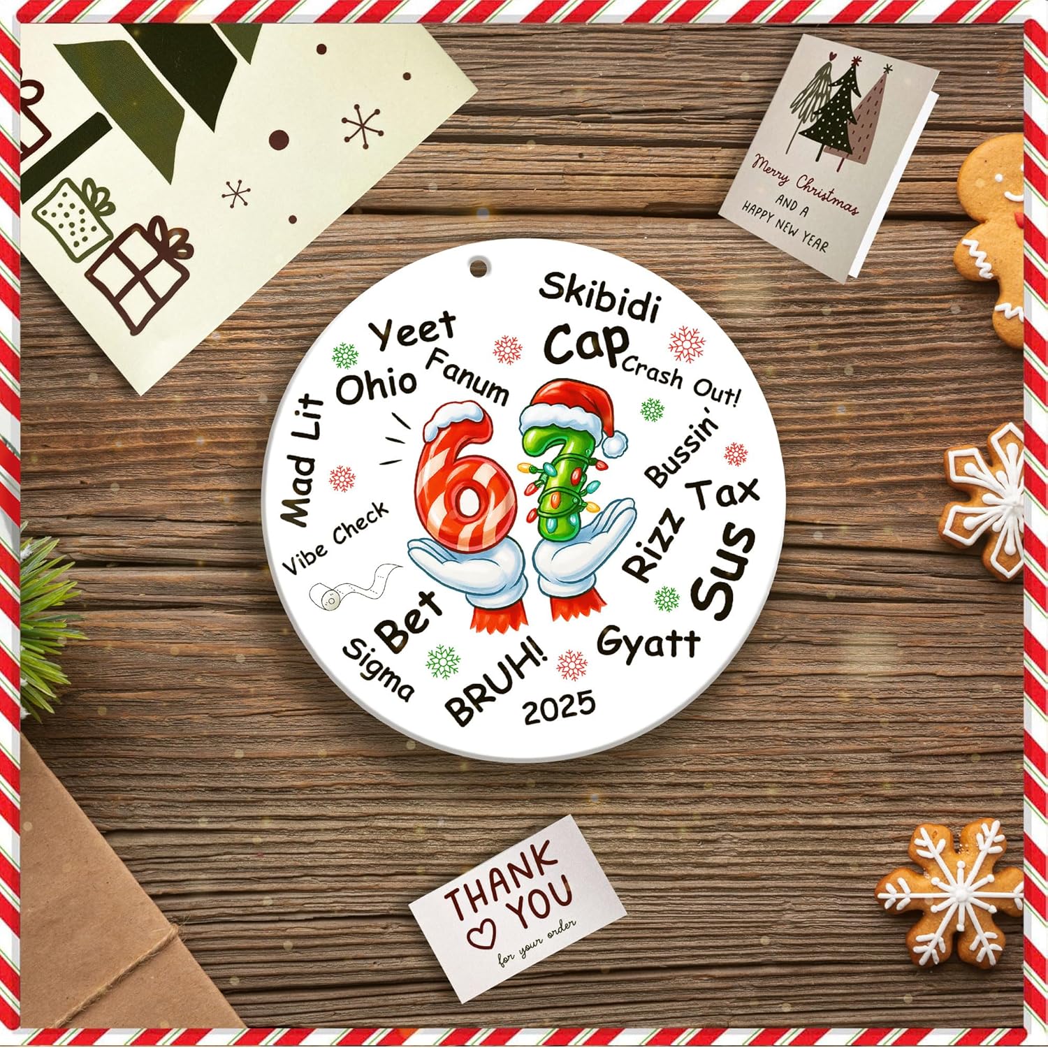 67 Meme Christmas Ornament 2025 - Funny Double-Sided Viral Gen Z Slang Decoration | Hilarious Gift for Teens