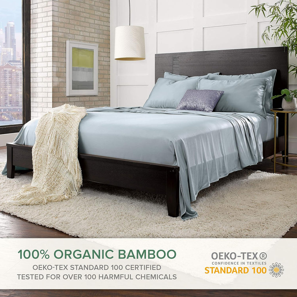 Pure Bamboo Short Queen Sheets - 100% Organic Viscose, Soft & Cooling Bed Set (60"x75") | 2-Year Quality Promise, Sterling Blue