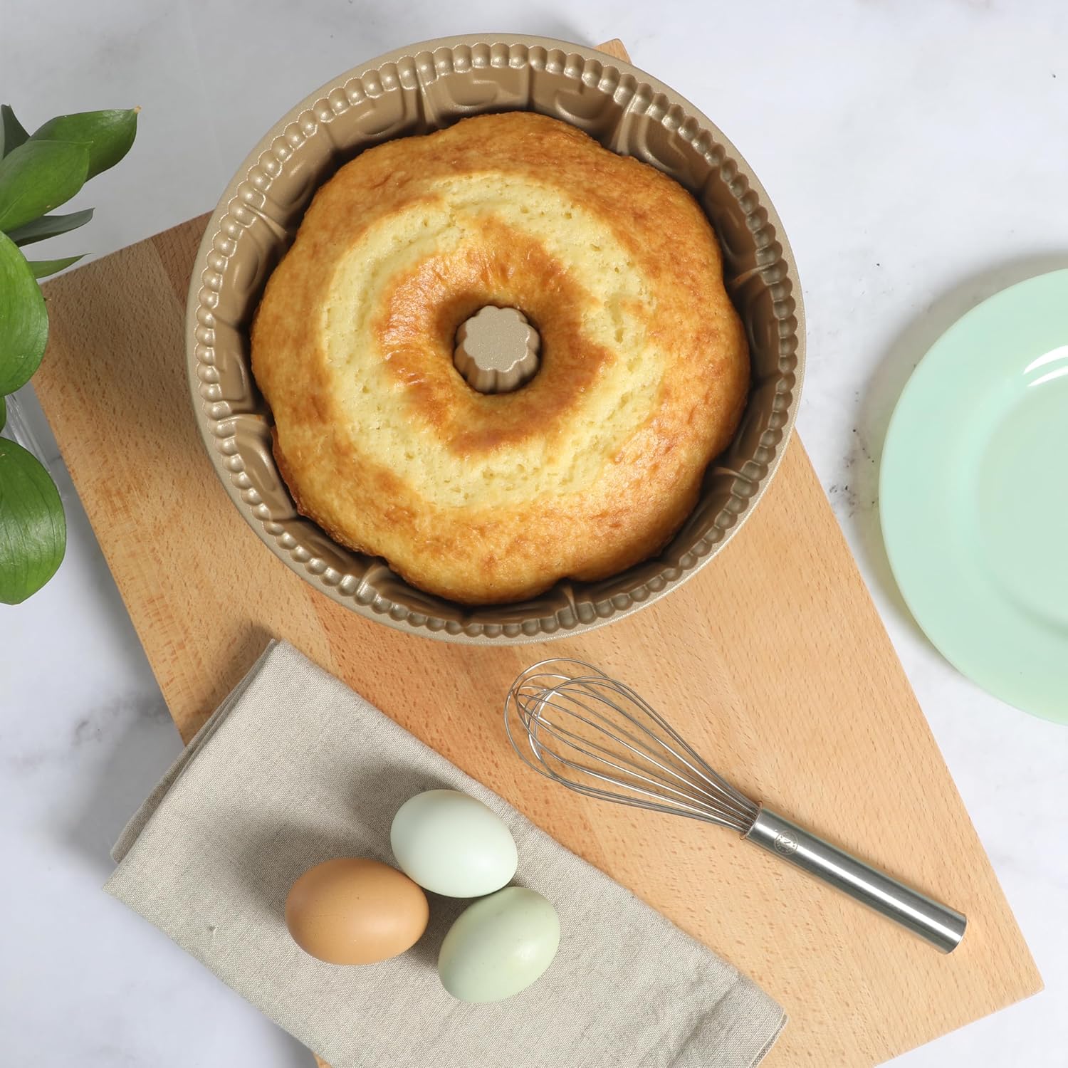 Martha Stewart Dunelle Cake Pan - 12-Cup Nonstick Fluted Tube Bakeware in Champagne Gold