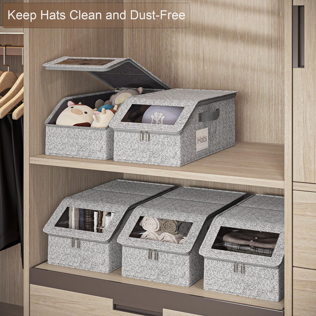 WYZJC 4 PCS Hat Organizer for Baseball Caps, Multi Functional Storage Box (Accommodates 48 Hats) with Visible Window and Zipper - Gray