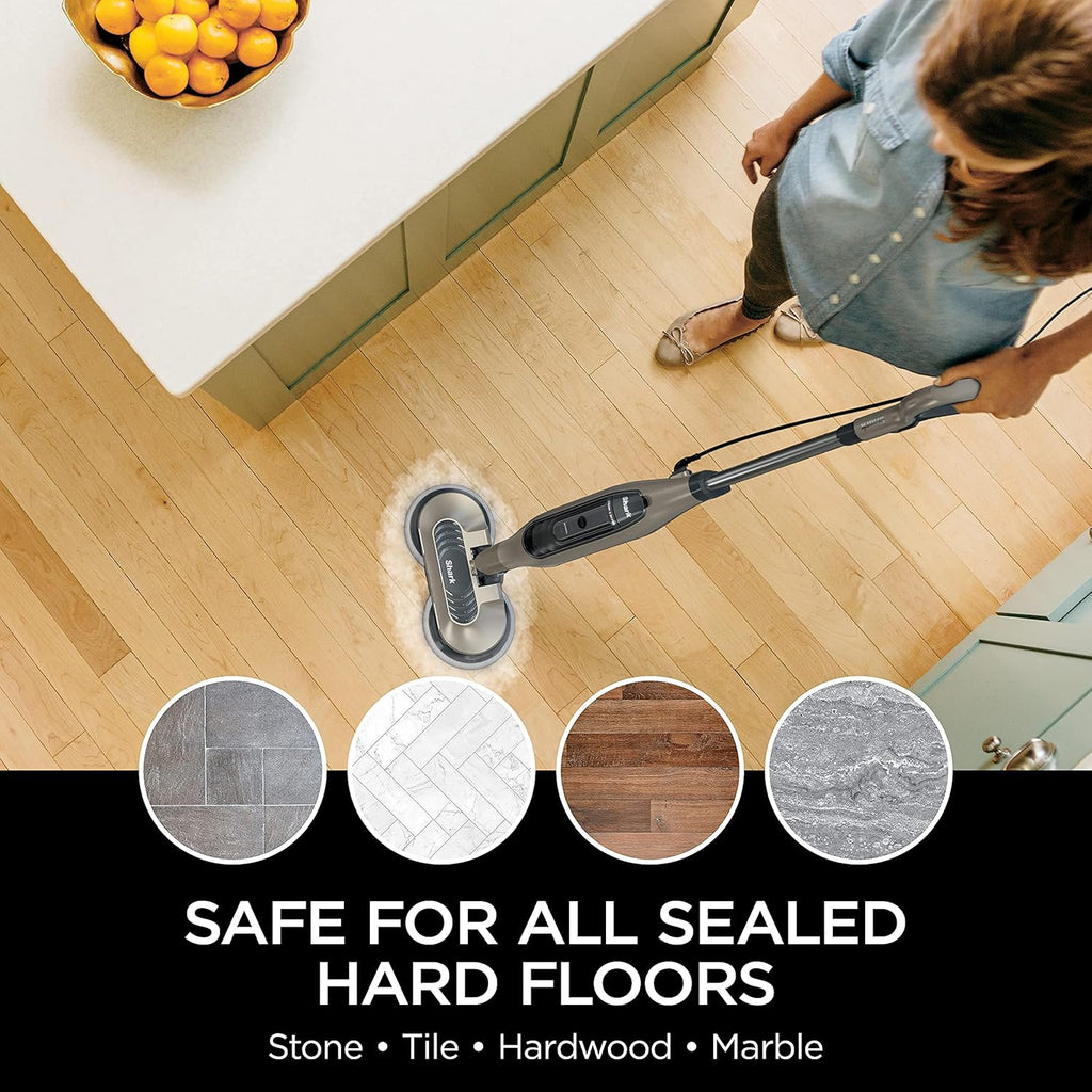 Shark S7001 Mop - Scrub & Sanitize Hard Floors with 4 Washable Pads | 3 Steam Modes & LED Headlights, Gold