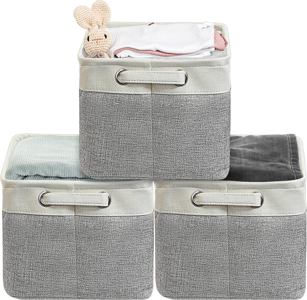 Simple Houseware Large Fabric Storage Bin - Foldable Organizer with Handles | 14.4" x 10", Gray, 3-Pack