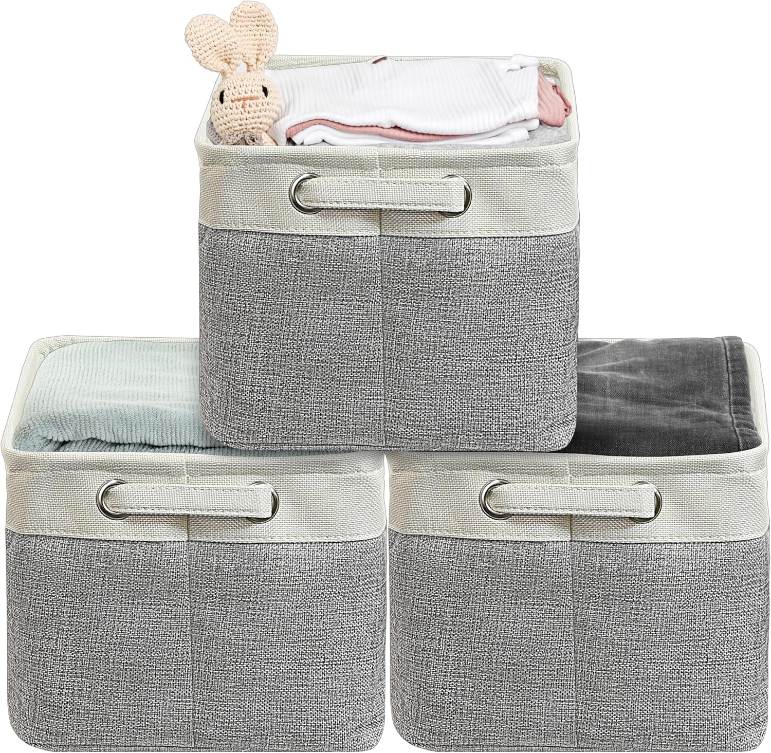 Simple Houseware Large Fabric Storage Bin - Foldable Organizer with Handles | 14.4" x 10", Gray, 3-Pack