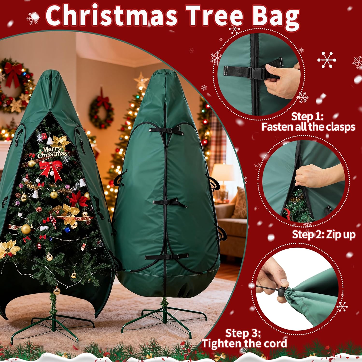 Upright Christmas Tree Bag - 9 Ft Storage Cover for 8-10 Ft Artificial Trees | Durable Protection