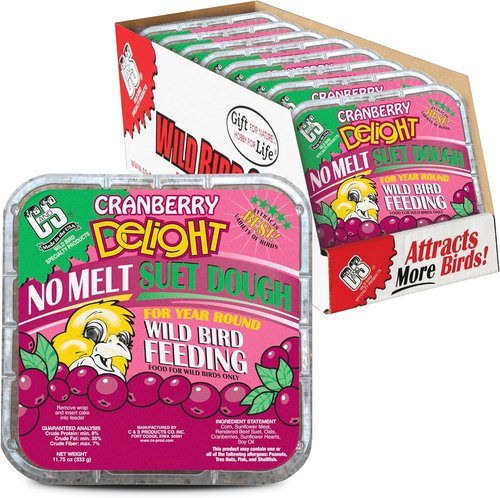 C&S Cranberry Delight Suet Cakes - No Melt Formula for Wild Birds | 8 Pack for Robins, Blue Jays & More