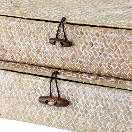 Hipiwe Wicker Storage Bins - Set of 2 Flat Seagrass Baskets with Lids | Natural Whitewash Home Organizers