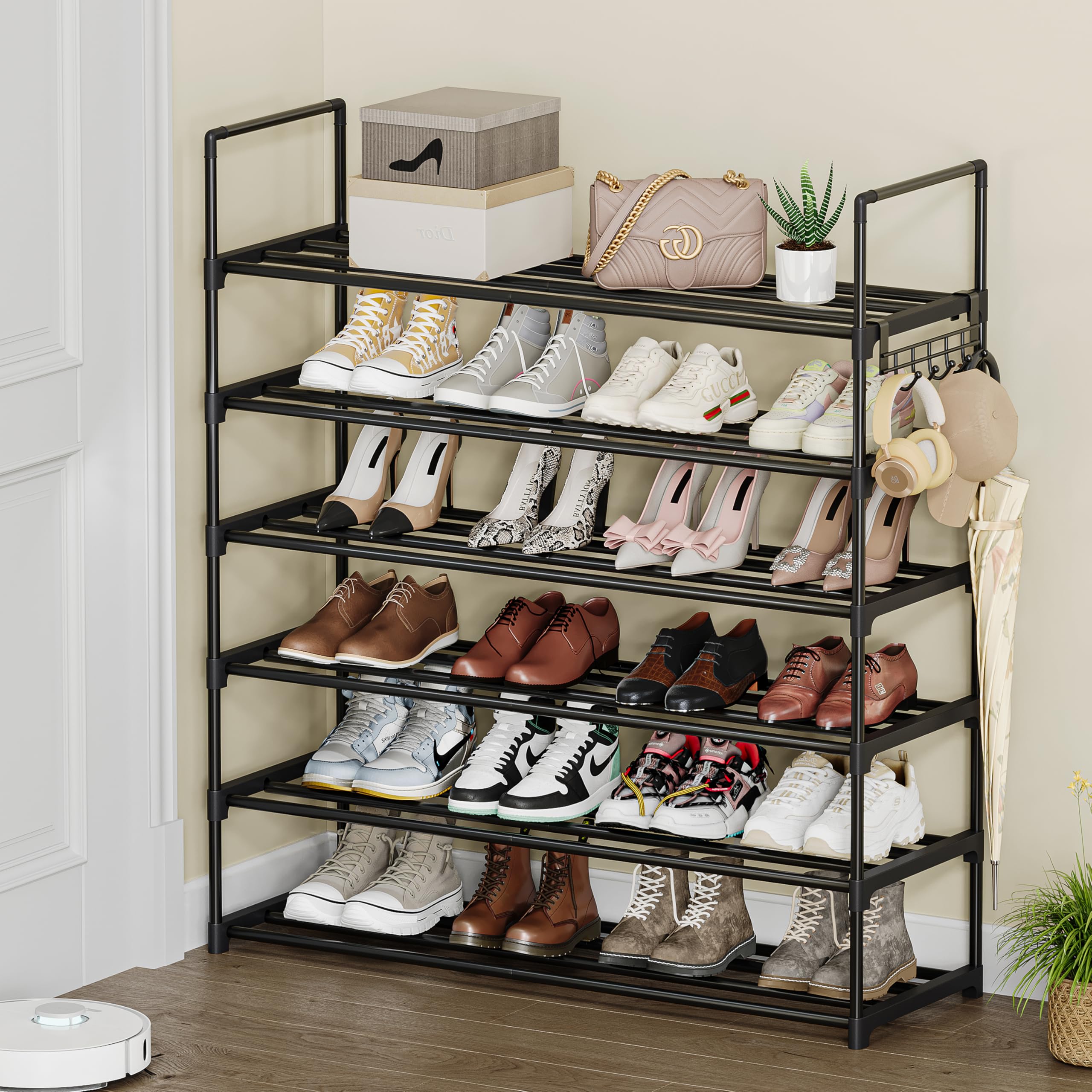 Saincustom 6 Tier Shoe Rack, Shoe Rack for Closet, Shoe Organizer for Entryway, Shoe Storage for Front Door Entrance & Entryway, Large Shoe Stand Holder Adjustable Shelf Height