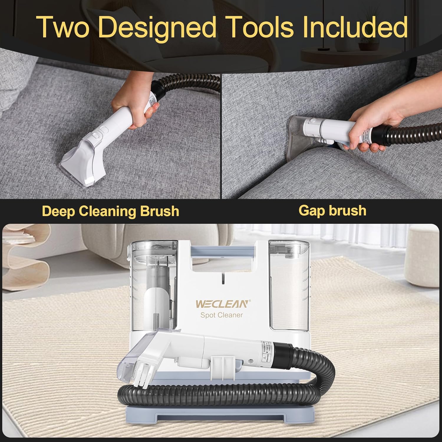 WECLEAN C1 Portable Upholstery Cleaner - Powerful 400W Motor for Deep Couch & Carpet Cleaning
