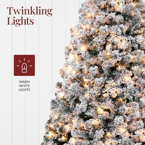 Best Choice Products Pre-Lit Artificial Christmas Tree - 4.5ft Snow Flocked Pine with Easy Assembly & Metal Stand