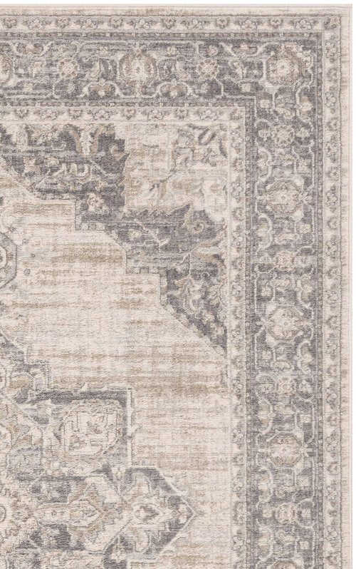 SAFAVIEH Brentwood Collection Accent Rug - 2' x 4', Cream & Grey, Medallion Distressed Design, Non-Shedding & Easy to Clean, Ideal for Front Door, Kitchen, Entryway, Foyer (BNT865B)