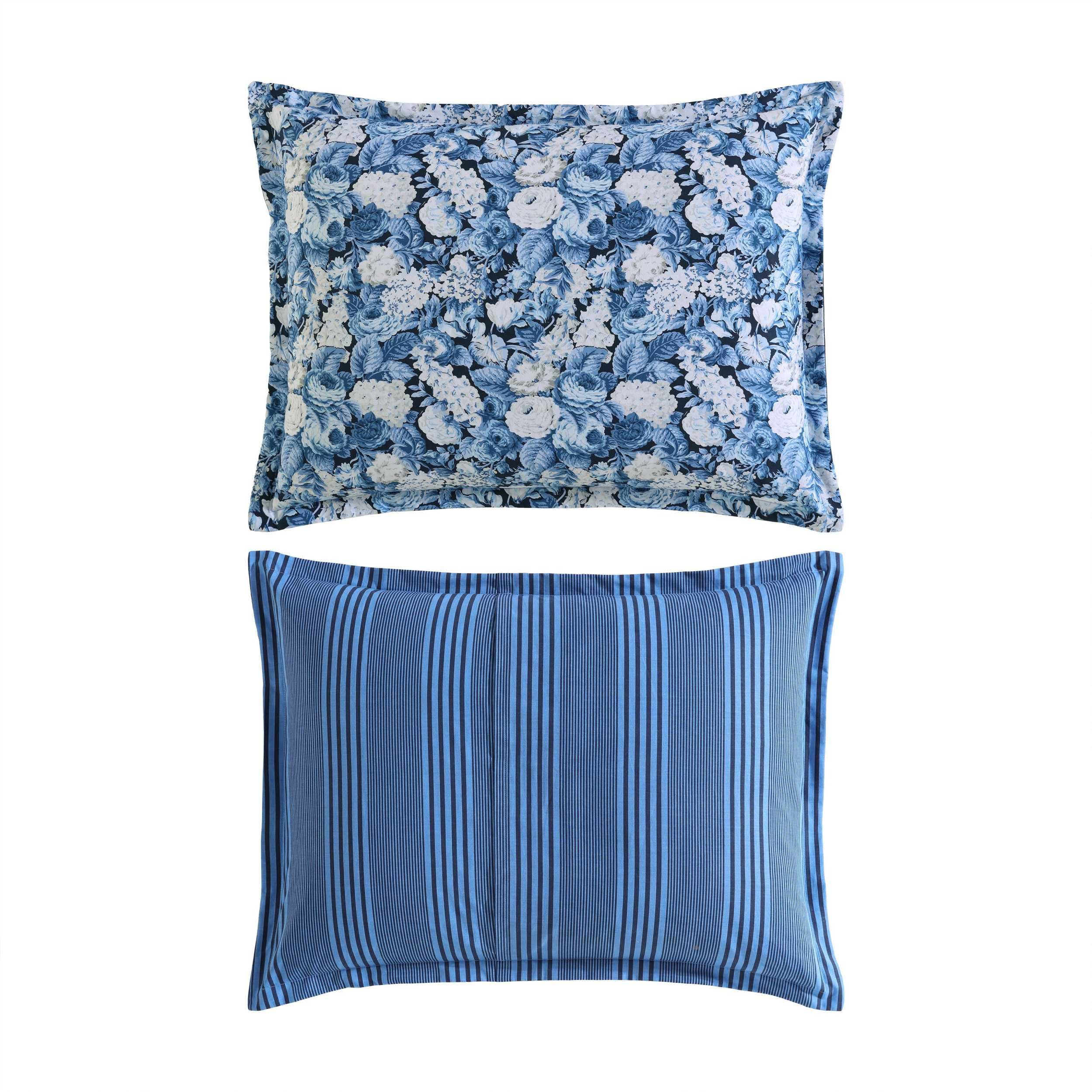 Laura Ashley - Queen Comforter Set, Soft Cotton Bedding, Medium Weight for Year Round Comfort, 3 Piece Bed Set with Matching Pillowcases (Sweet Memories Blue)