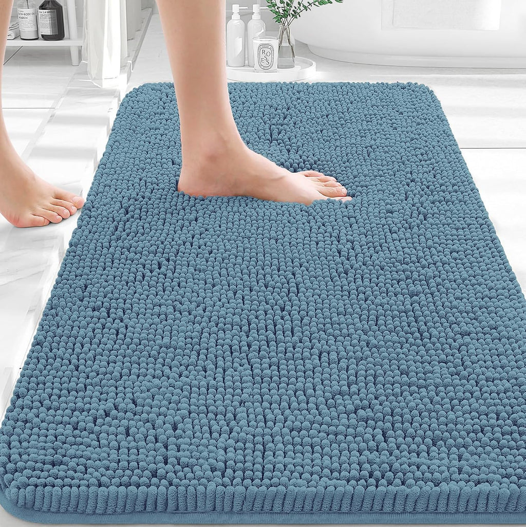 OLANLY Bathroom Rugs - Extra Soft Chenille Bath Mats with Rubber Backing | 36x24, Quick Dry, Airy Blue