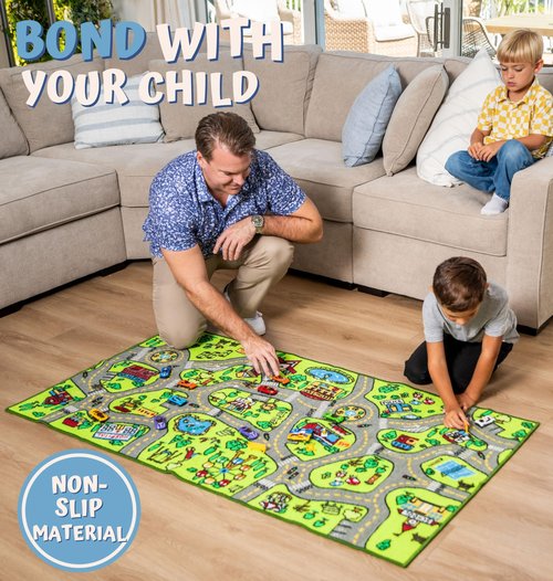 ToyVelt Carpet Playmat Kids Rug - Large 60” x 32” Educational City Road Traffic Mat for Kids Ages 3–12 - Preschool Rug & Play Room Carpet with Skid-Proof Backing - Bedroom & Playroom