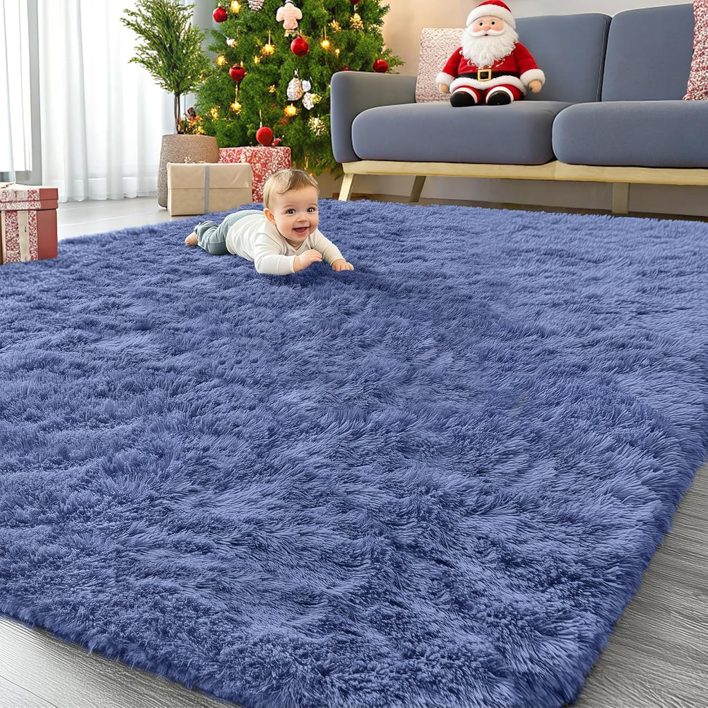 OLANLY Large Area Rug - Soft Fluffy Shaggy Carpet for Living Room & Bedroom | Denim Blue 9x12