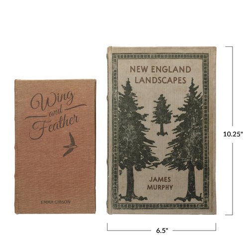 MDF & Canvas Book Storage Boxes, Set of 2 New England Landscapes