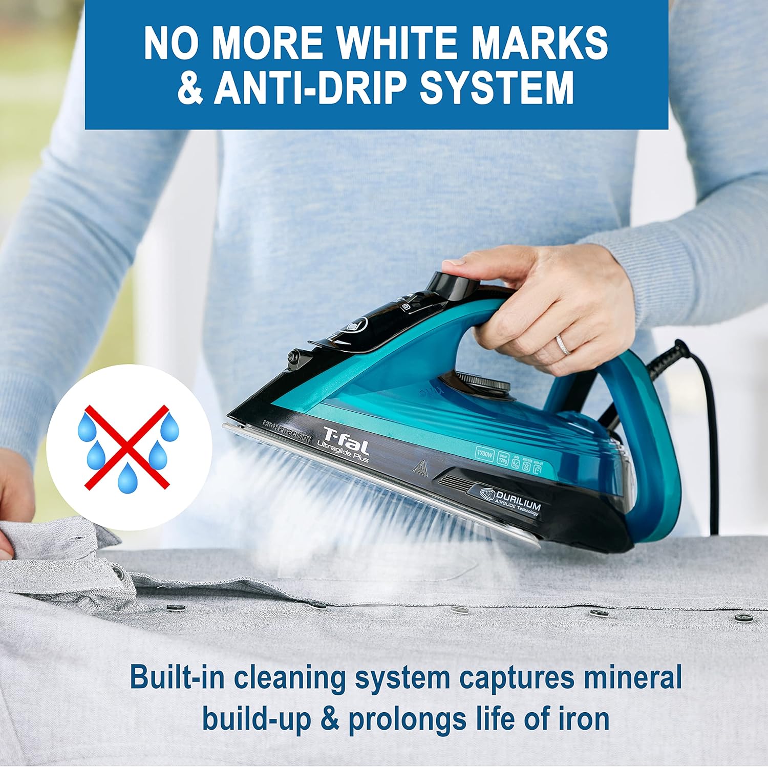 T-Fal Ultraglide Steam Iron - 1800 Watts with Durilium Soleplate, Precision Tip & Auto-Off Feature