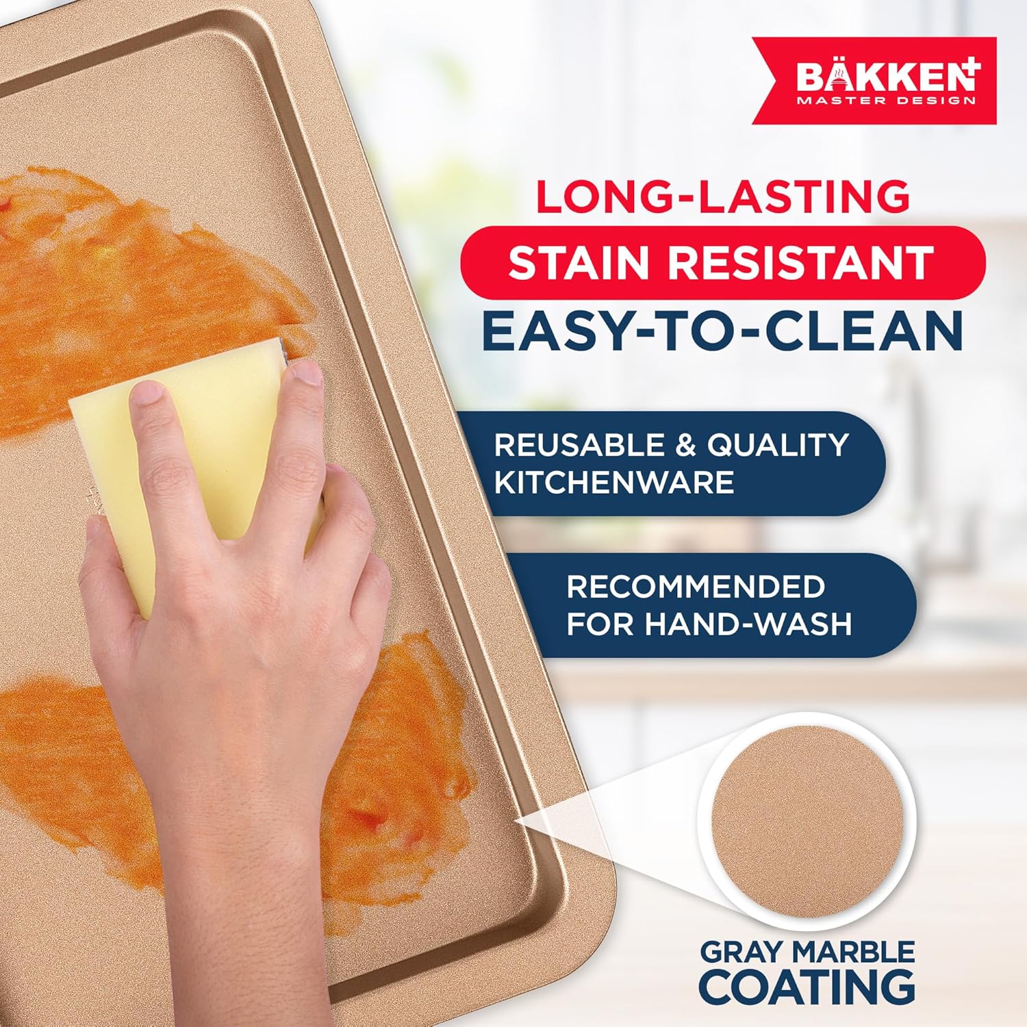 BAKKEN 3-Piece Nonstick Baking Pan Set - Small, Medium & Large Oven Safe Trays, Space-Saving Design, Brown