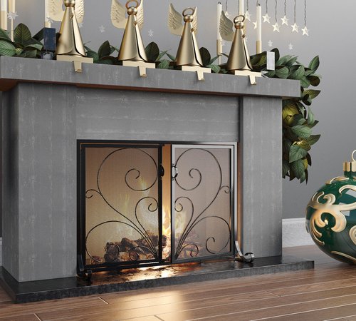 Calidola Fireplace Screen with Double Doors, Metal Mesh Spark Guard, Baby Proof Fireplace Screen, Decorative Black Safety Screen for Wood Stoves and Fireplaces