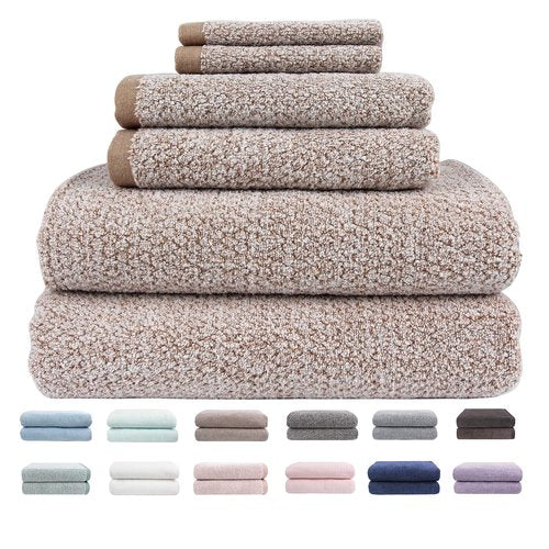 Everplush Diamond Jacquard 6 Pieces Bath Towel Set, Luxury Super Soft Oversized Towels, Highly Absorbent Diamond Jacquard Quick Dry Bath Towel for Bathroom Brown Towels