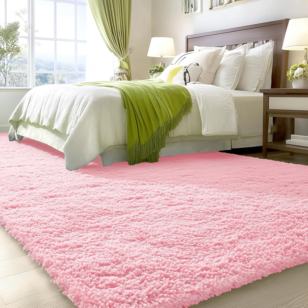 OLANLY Large Area Rug - Soft Fluffy Shaggy Carpet for Living Room & Bedroom | 8x10 ft, Pink