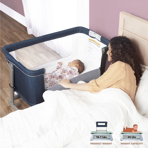 Dream On Me Waves 3-in-1 Baby Bassinet, Bedside Sleeper and -Playard, Seven Adjustable Height Position, Lightweight and Portable Bedside Bassinet, JPMA Certified Crib