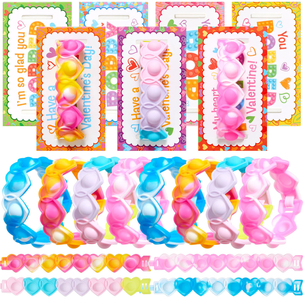 JOYIN 28 PCS Valentine's Day Gifts Cards with Heart Pop Fidget Bracelets, Stress Relief Pop Bubble Fidget Toys for Kids Girls Boys Valentines Classroom School Exchange Gifts, Party Favor Prizes