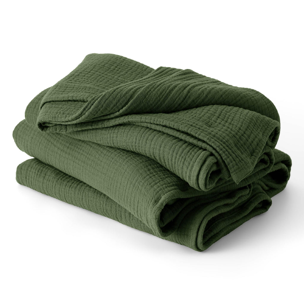 Bedsure 100% Cotton Muslin Throw Blanket Large 50x70 Inches - 4-Layer Breathable and Lightweight Thin Soft Summer Gauze Muslin Blankets for Adults, Olive Green, Boho Cotton Throw for Couch