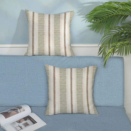 Yxuiyal Boho Pillow Covers 18x18 Set of 2 Sage Green Brown Stripes Throw Pillow Covers Outdoor Decoration Modern Abstract Decorative Pillowcase Farmhouse Linen Cushion Case Decor for Home Couch Sofa
