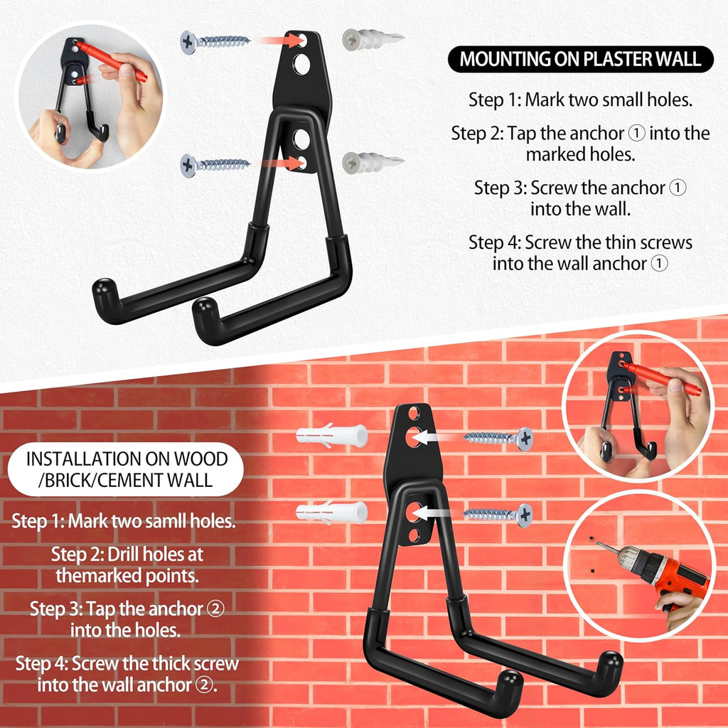 Skiennix 28-Pack Heavy-Duty Garage Hooks - Non-Slip PVC Coated Storage for Bikes, Ladders, Tools